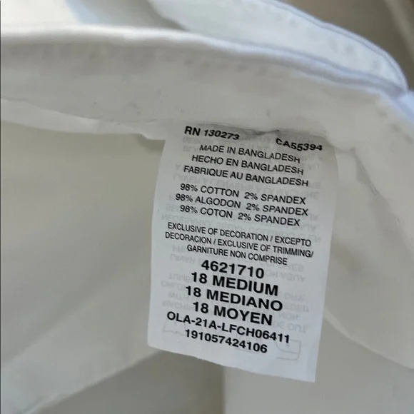 NWT Lee White Flat Front Chino Shorts Regular Fit Mid Rise 9” Inseam Size 18 - Picture 6 of 6